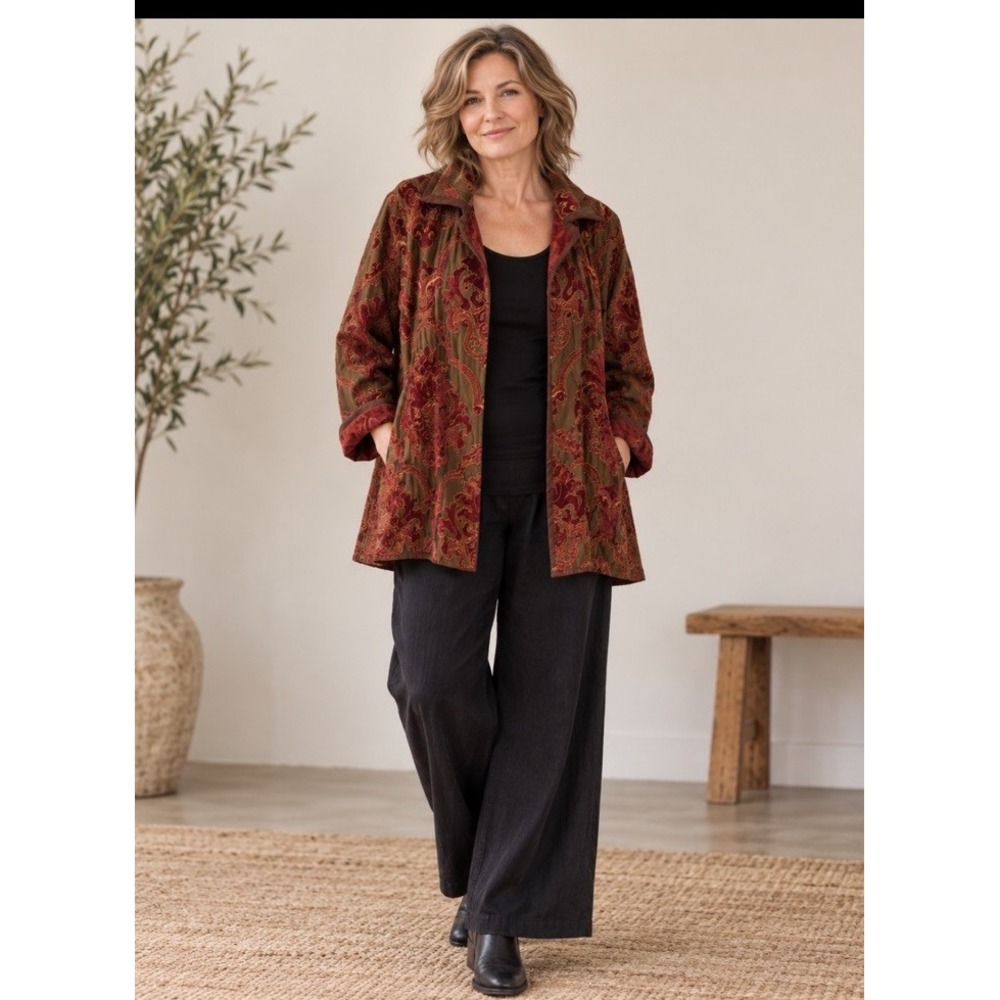 Aida Dalati Womens Floral Long Sleeve Notch Lapel Jacket Tapestry GORGEOUS MINT